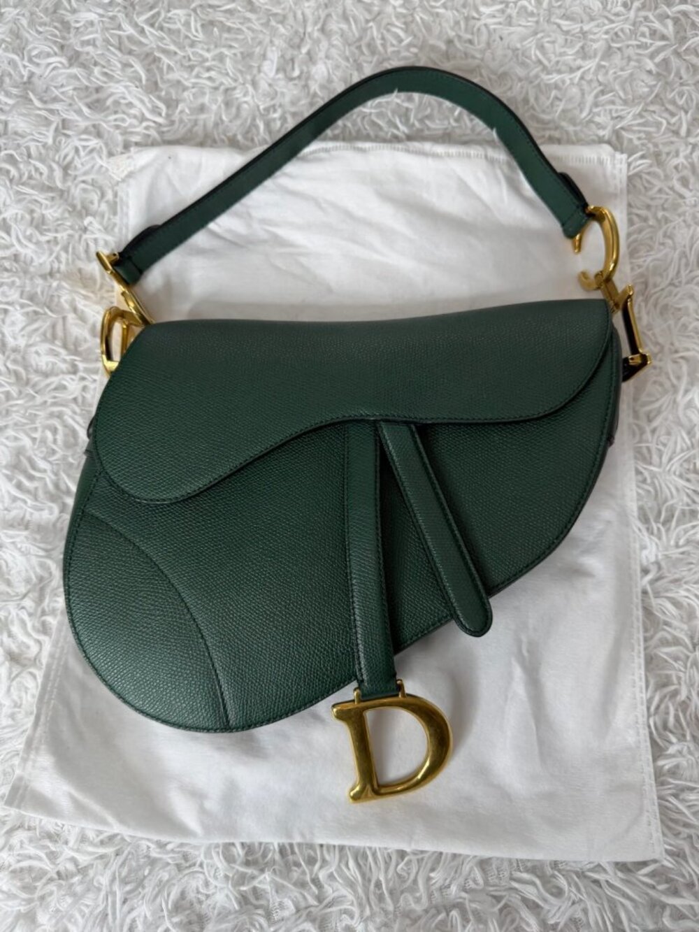 CHRISTIAN DIOR Grained Calfskin Saddle Bag in Green